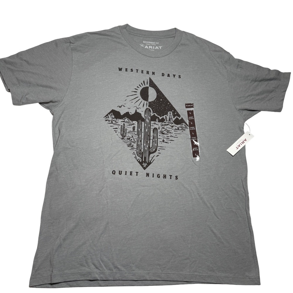Ariat Womens Western Days Quiet Nights Graphic T-Shirt Gray Boyfriend Fit Large